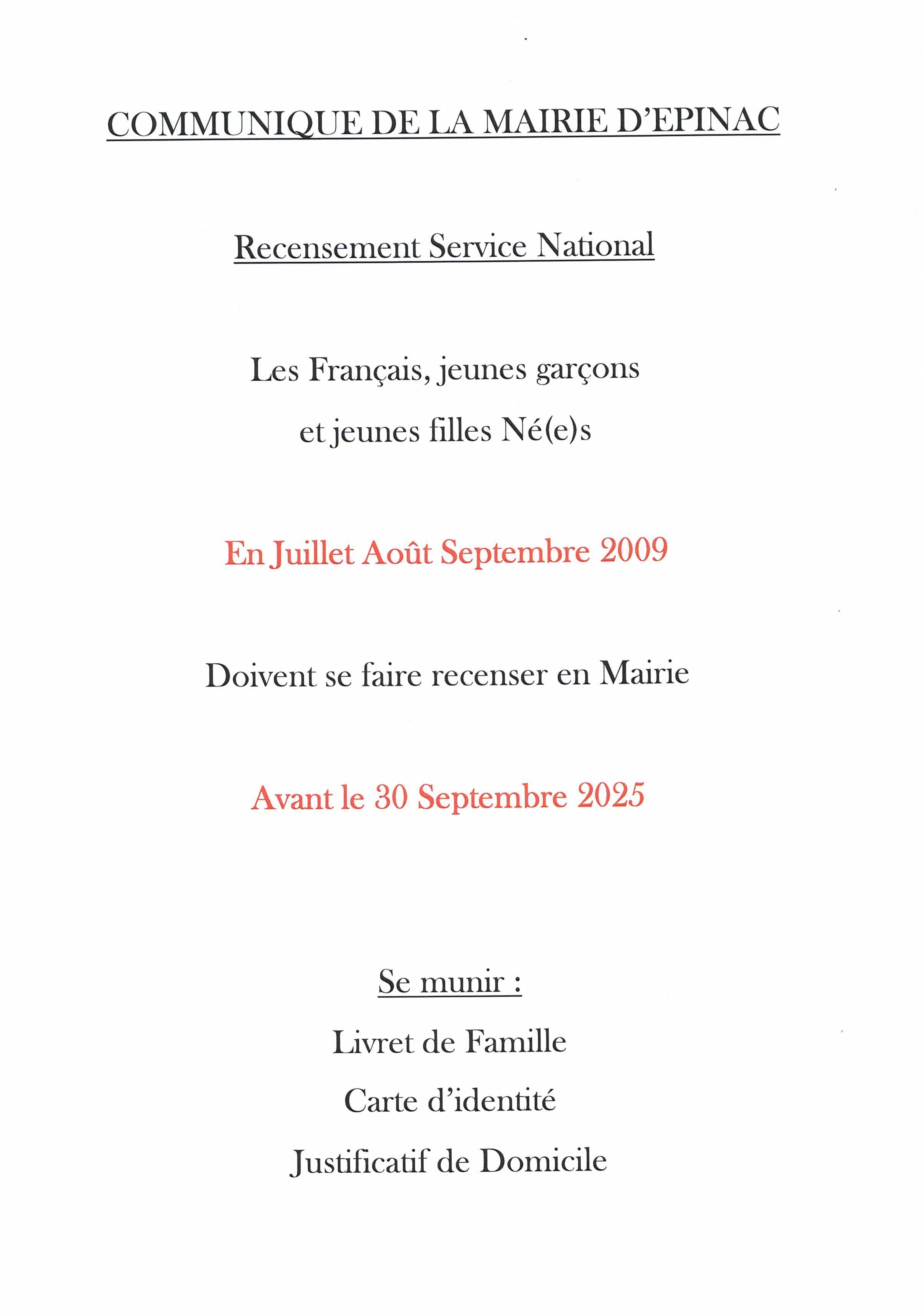 recensement 3ème trimestre