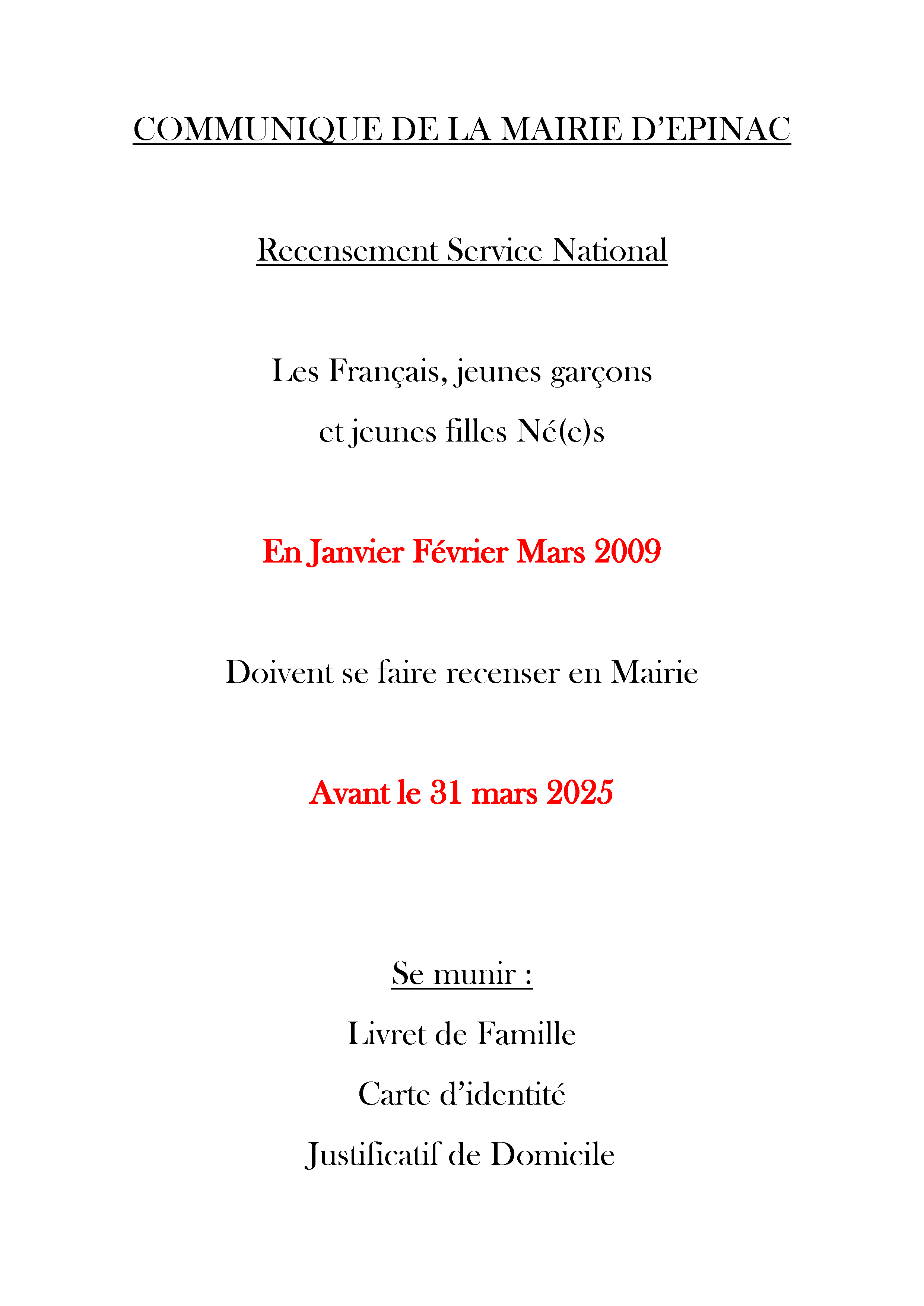 recensement militaire 1er trim