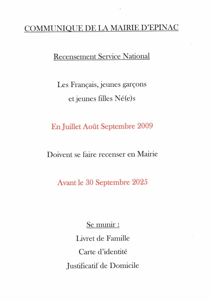 recensement 3ème trimestre