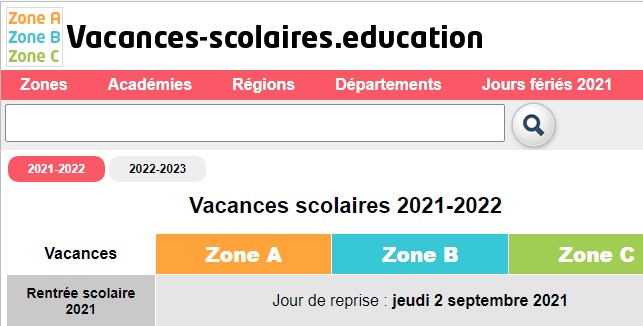 Vacances scolaires 2021-2022